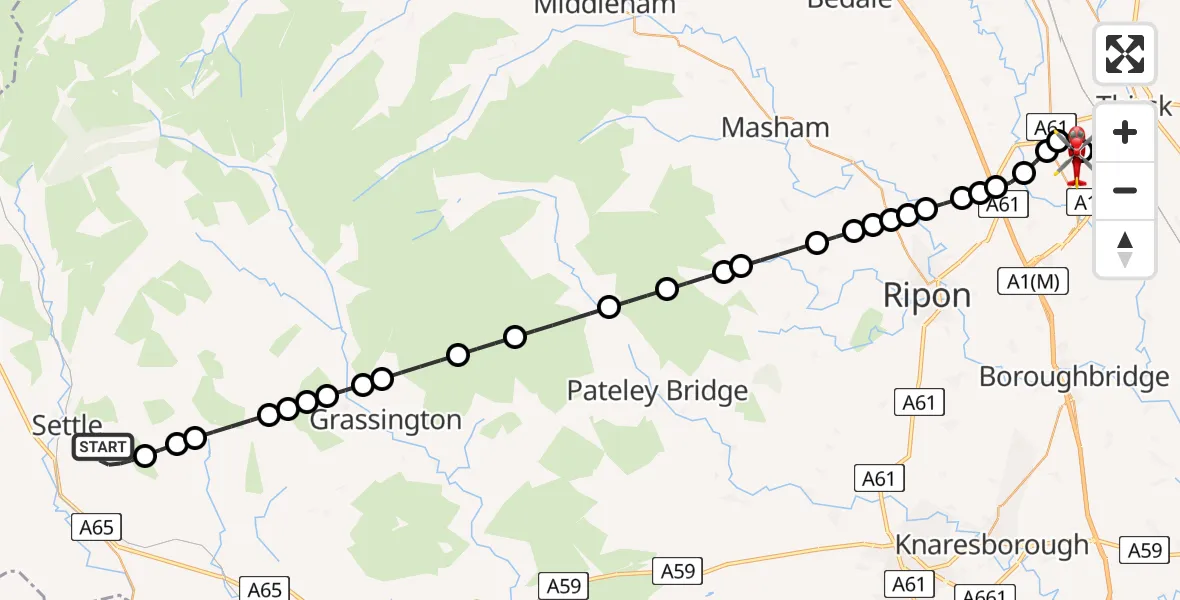 Flight route Air Ambulance Helicopter Settle - RAF Topcliffe, 27 June 2026, 16:28