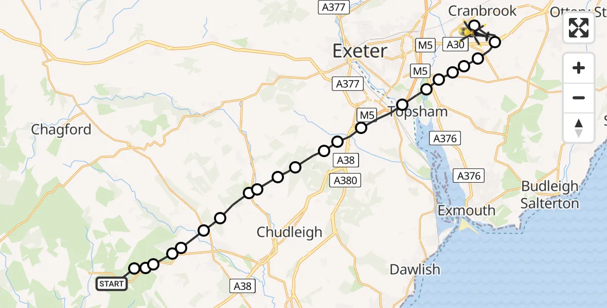 Flight route Police Helicopter Widecombe-in-the-Moor - Exeter International Airport, 27 June 2026, 16:31