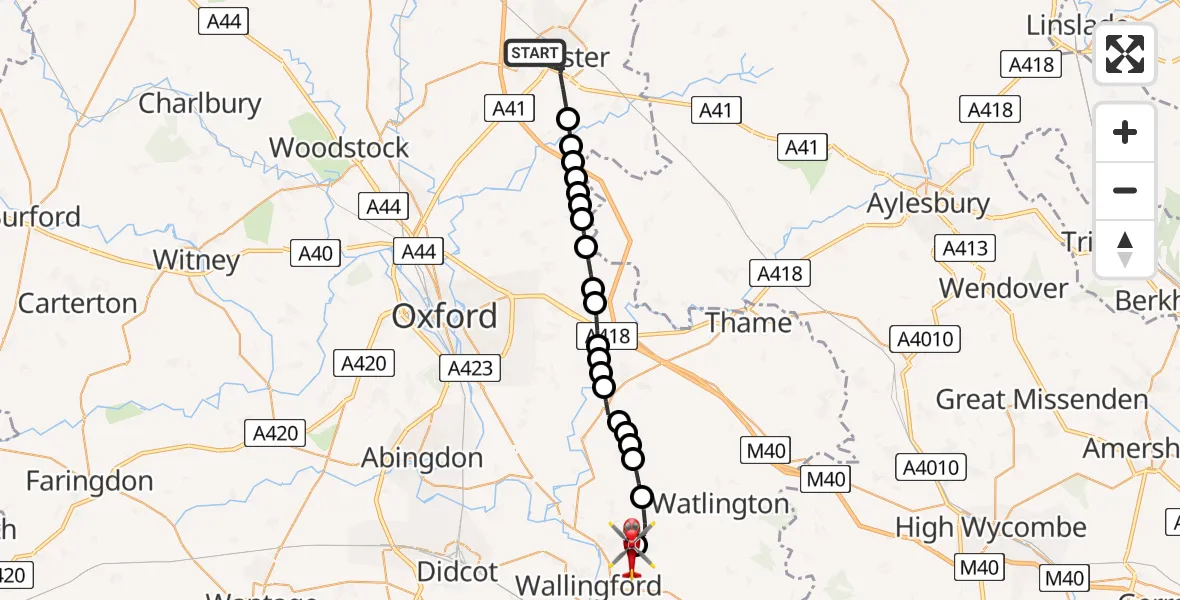 Flight route Air Ambulance Helicopter Bicester - RAF Benson, 27 June 2026, 16:42