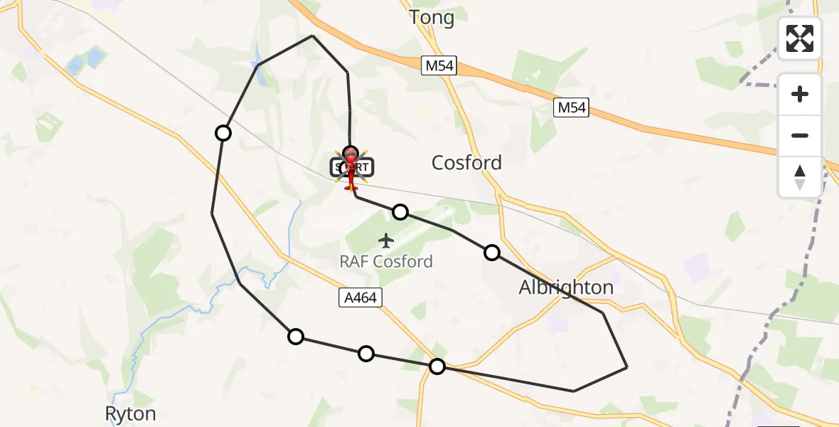 Flight route Air Ambulance Helicopter RAF Cosford - Cosford, 27 June 2026, 16:51