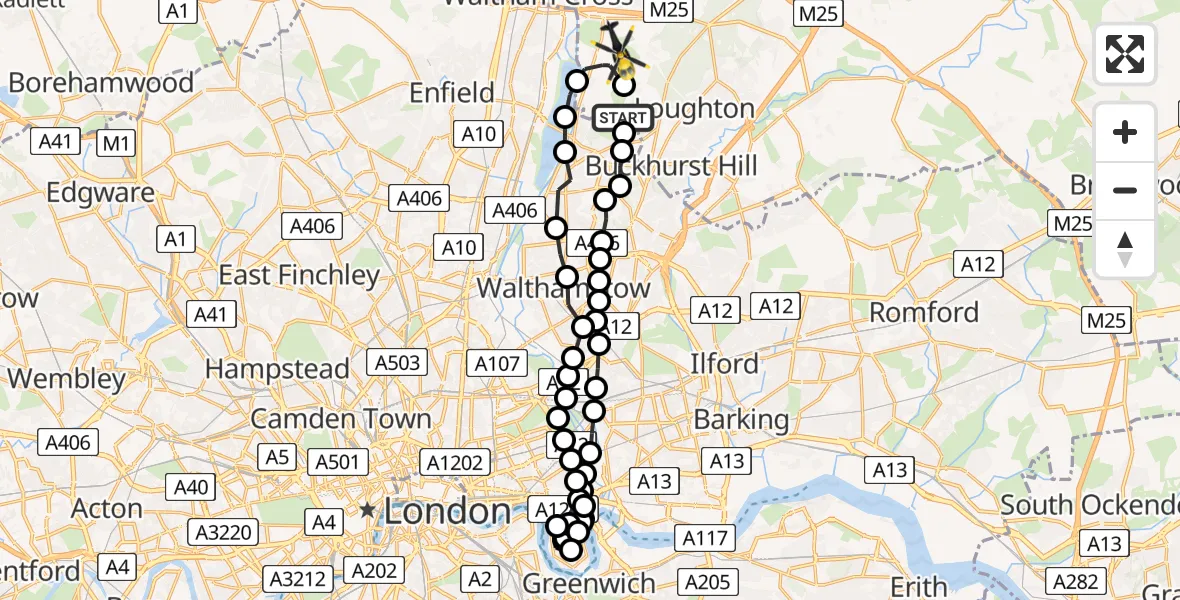 Flight route Police Helicopter Sewardstonebury - Epping Forest, 27 June 2026, 17:04