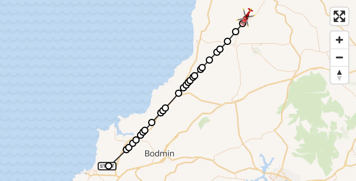 Flight route Air Ambulance Helicopter Cornwall Airport Newquay - Torridge, 27 June 2026, 17:28