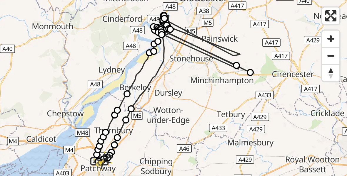Flight route Police Helicopter Bristol - Almondsbury Helicopter Base, 27 June 2026, 17:29