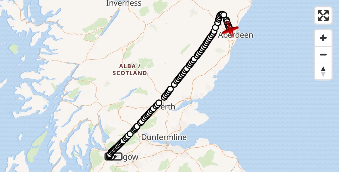 Flight route Air Ambulance Aircraft Glasgow Airport - Aberdeen International Airport, 27 June 2026, 17:38