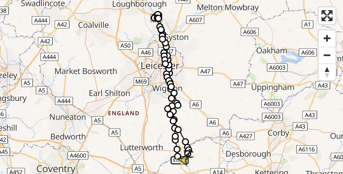 Flight route Police Helicopter Husbands Bosworth - Sulby, 27 June 2026, 17:51