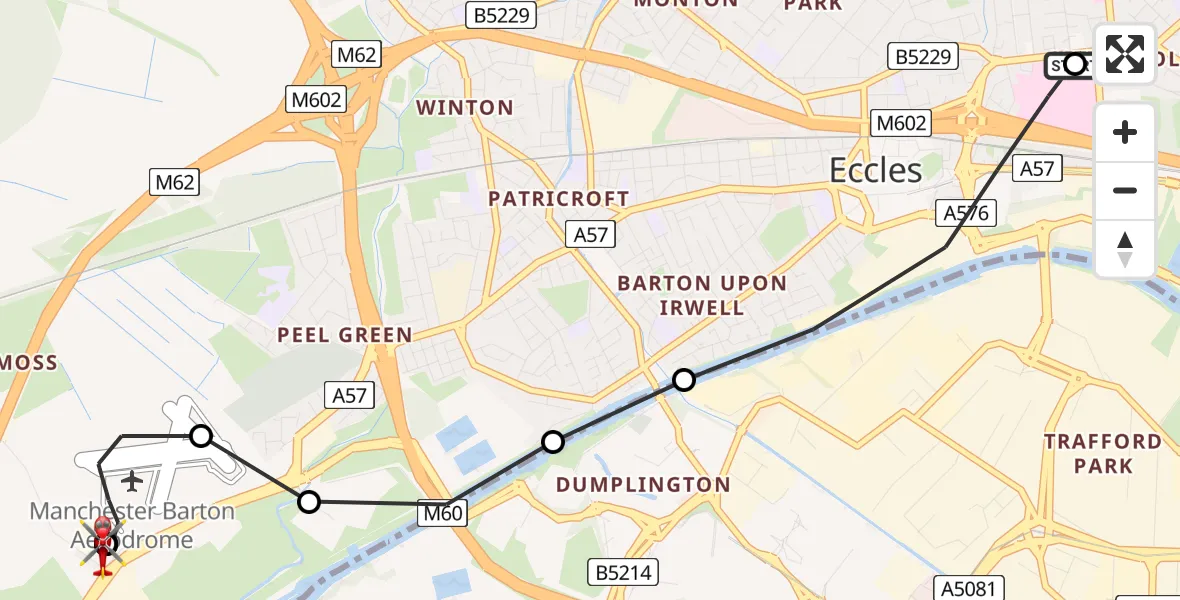 Flight route Air Ambulance Helicopter Eccles - Irlam, 27 June 2026, 17:53