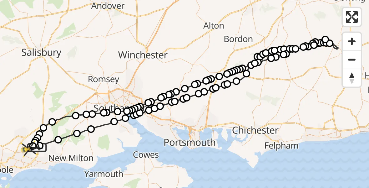 Flight route Police Helicopter Hurn - Bournemouth Airport, 27 June 2026, 18:41