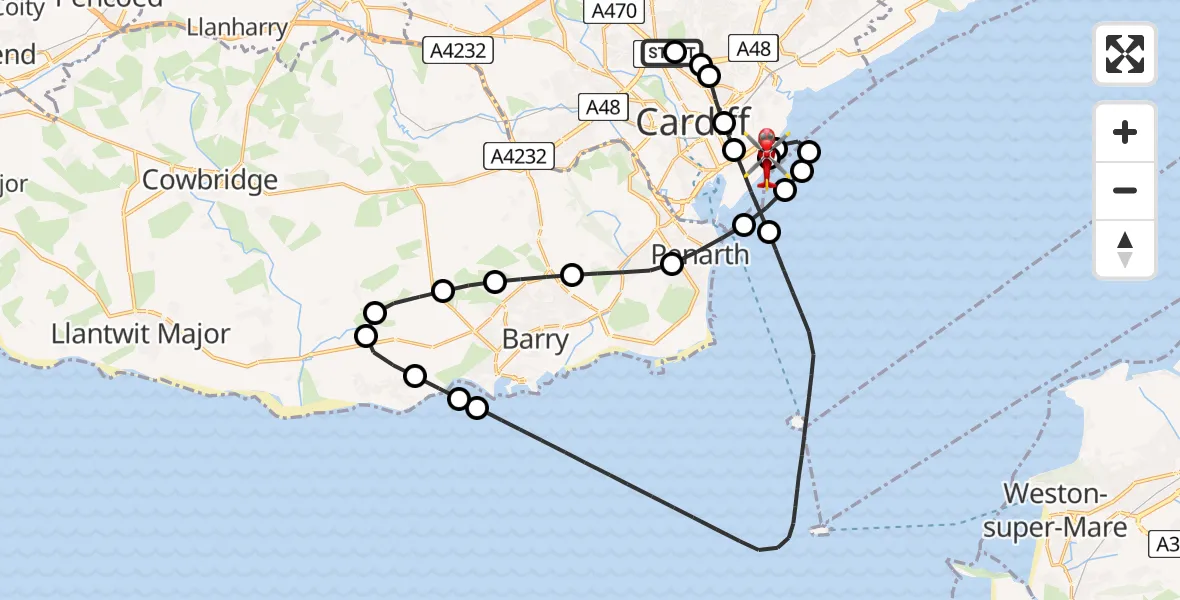 Flight route Air Ambulance Helicopter Birchgrove - Cardiff Heliport, 27 June 2026, 20:55