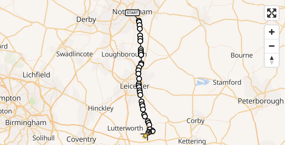 Flight route Police Helicopter City of Nottingham - Sulby Airstrip, 27 June 2026, 22:45
