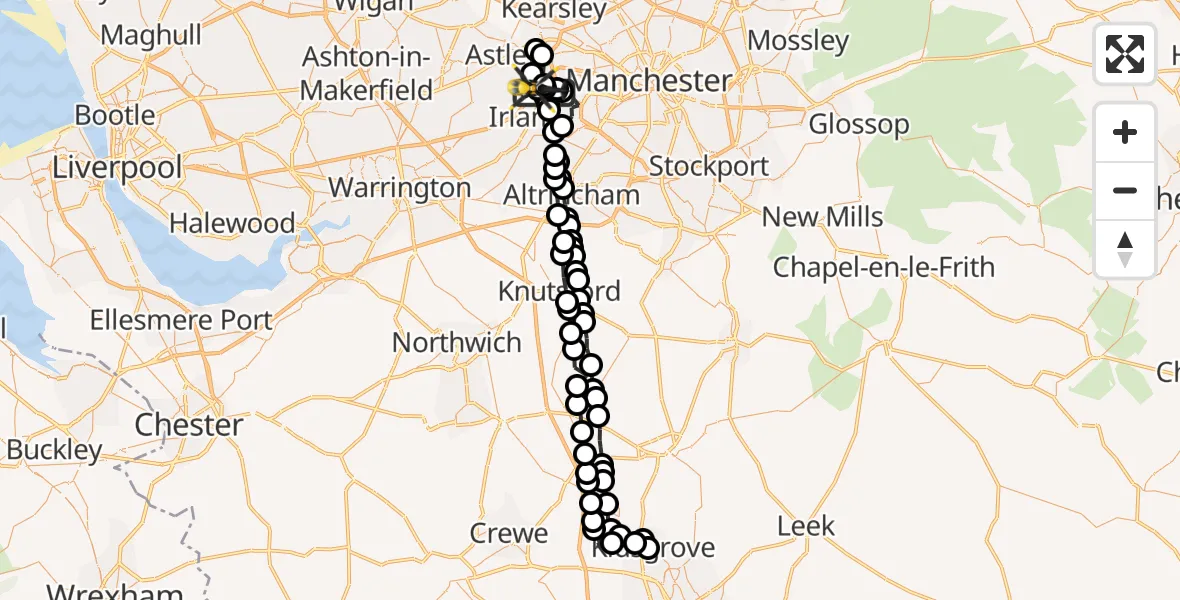 Flight route Police Helicopter Manchester Barton Aerodrome - Irlam, 27 June 2026, 23:44
