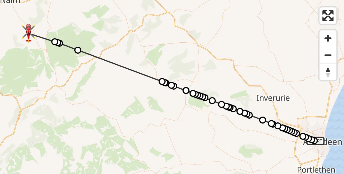 Flight route Air Ambulance Helicopter Aberdeen Royal Infirmary Helistrip - Highland, 27 June 2026, 23:48