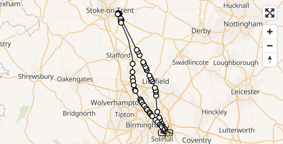 Flight route Police Helicopter Birmingham Airport - Birmingham Airport, 28 June 2026, 00:01