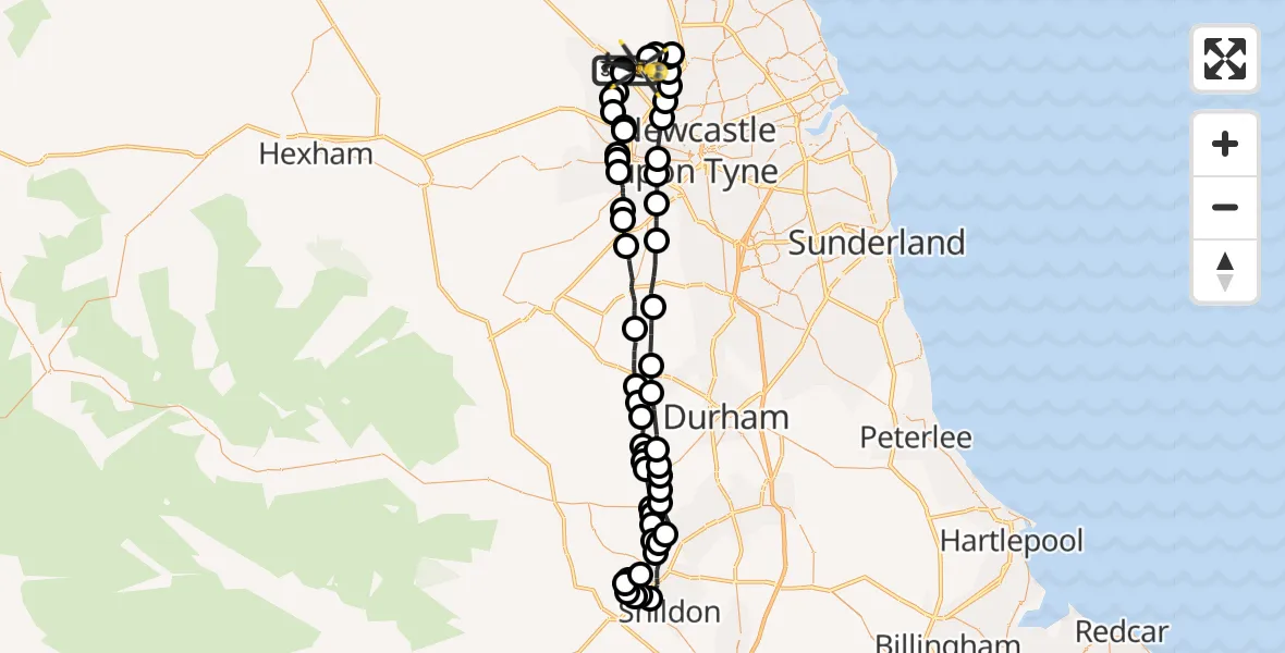 Flight route Police Helicopter Newcastle International Airport - Newcastle International Airport, 28 June 2026, 00:03