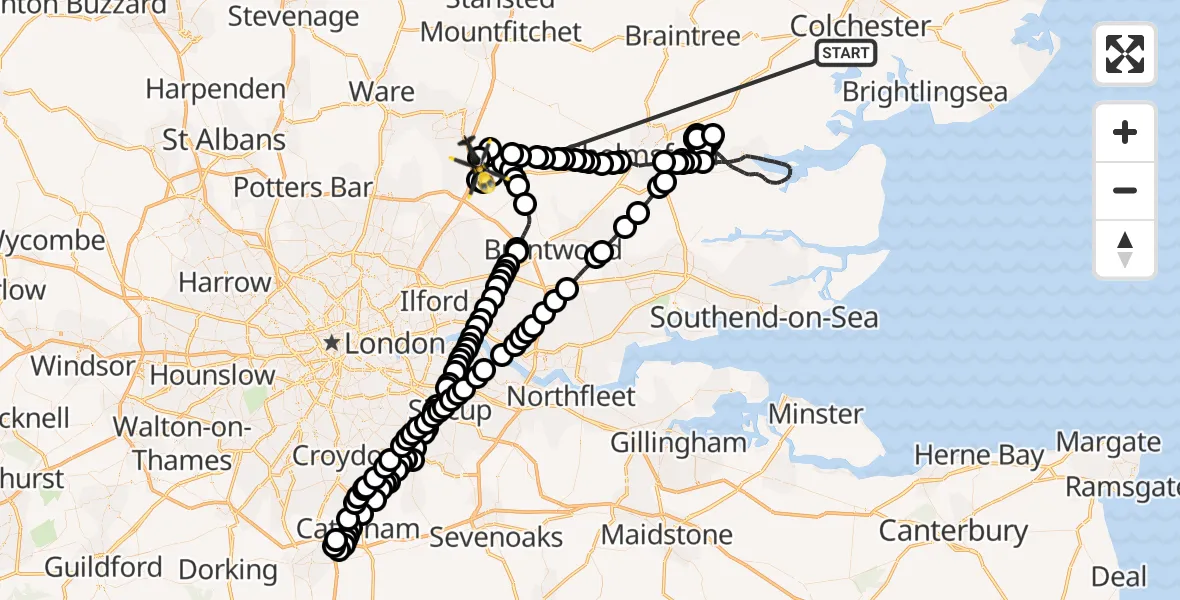 Flight route Police Helicopter Layer-de-la-Haye - North Weald Airfield, 28 June 2026, 00:11