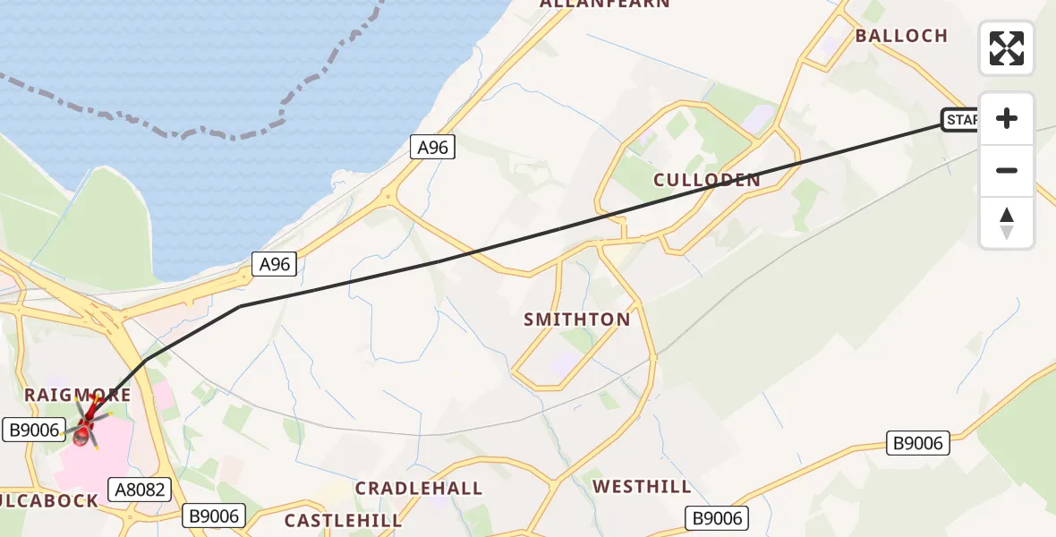 Flight route Air Ambulance Helicopter Inverness - Inverness, 28 June 2026, 00:25