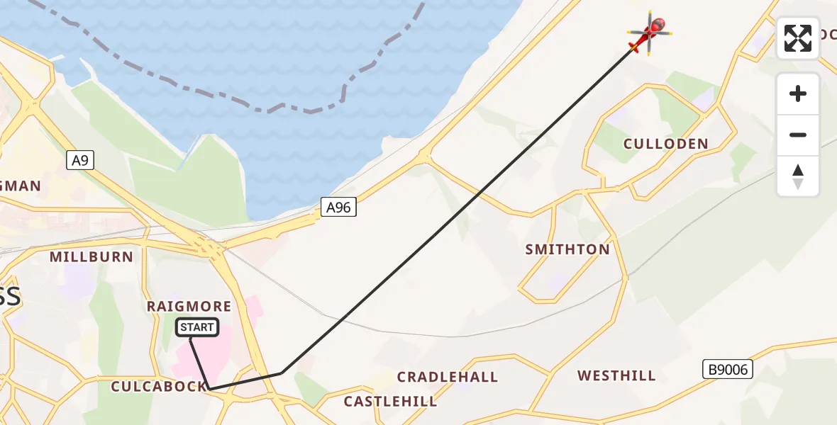 Flight route Air Ambulance Helicopter Inverness - Inverness, 28 June 2026, 00:28