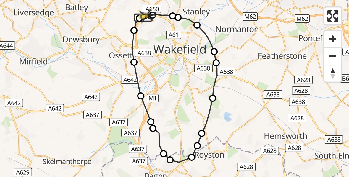 Flight route Police Helicopter East Ardsley - East Ardsley, 28 June 2026, 01:08