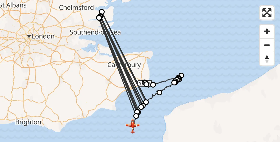 Flight route Coastguard Drone Langdon Battery Heliport - English Channel, 28 June 2026, 01:58