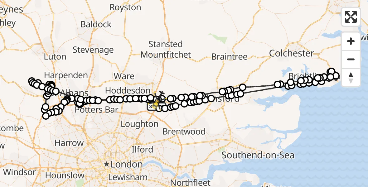 Flight route Police Helicopter Coopersale - North Weald Airfield, 28 June 2026, 02:02