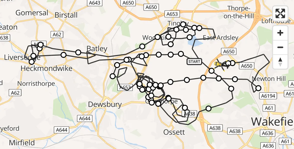 Flight route Police Helicopter East Ardsley - East Ardsley, 28 June 2026, 03:26