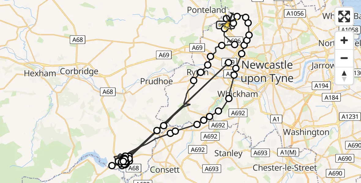 Flight route Police Helicopter Newcastle International Airport - Newcastle International Airport, 28 June 2026, 07:44