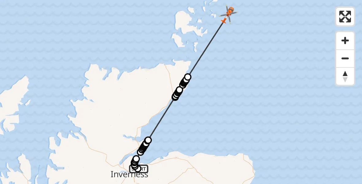 Flight route Coastguard Helicopter Inverness Airport - North Sea, 28 June 2026, 08:19