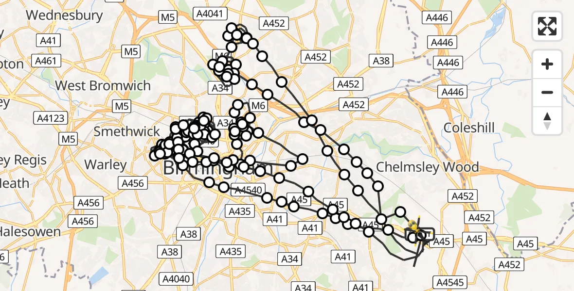 Flight route Police Helicopter Birmingham Airport - Birmingham Airport, 28 June 2026, 09:07