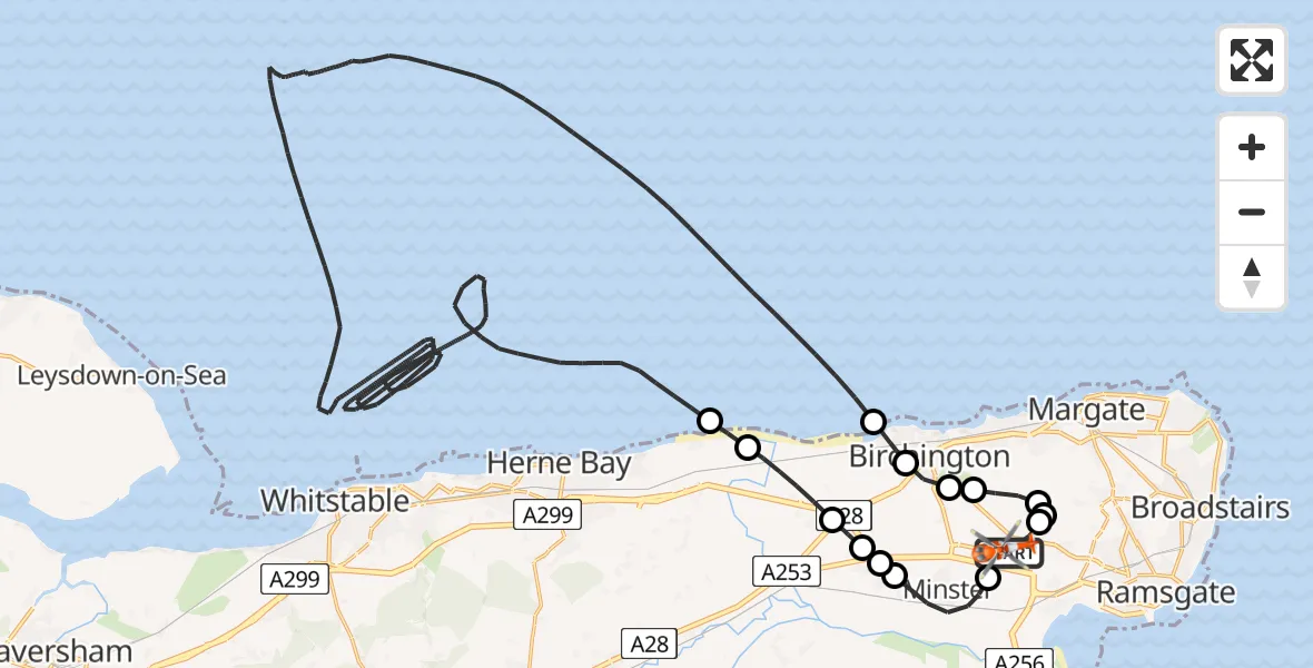 Flight route Coastguard Helicopter Manston Airport - Manston Airport, 28 June 2026, 09:08