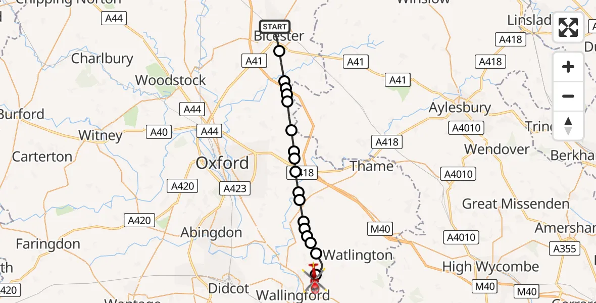 Flight route Air Ambulance Helicopter Bicester - RAF Benson, 28 June 2026, 09:58