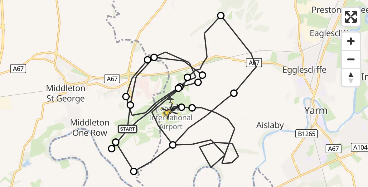 Flight route Police Helicopter Teesside International Airport - Teesside International Airport, 28 June 2026, 10:06