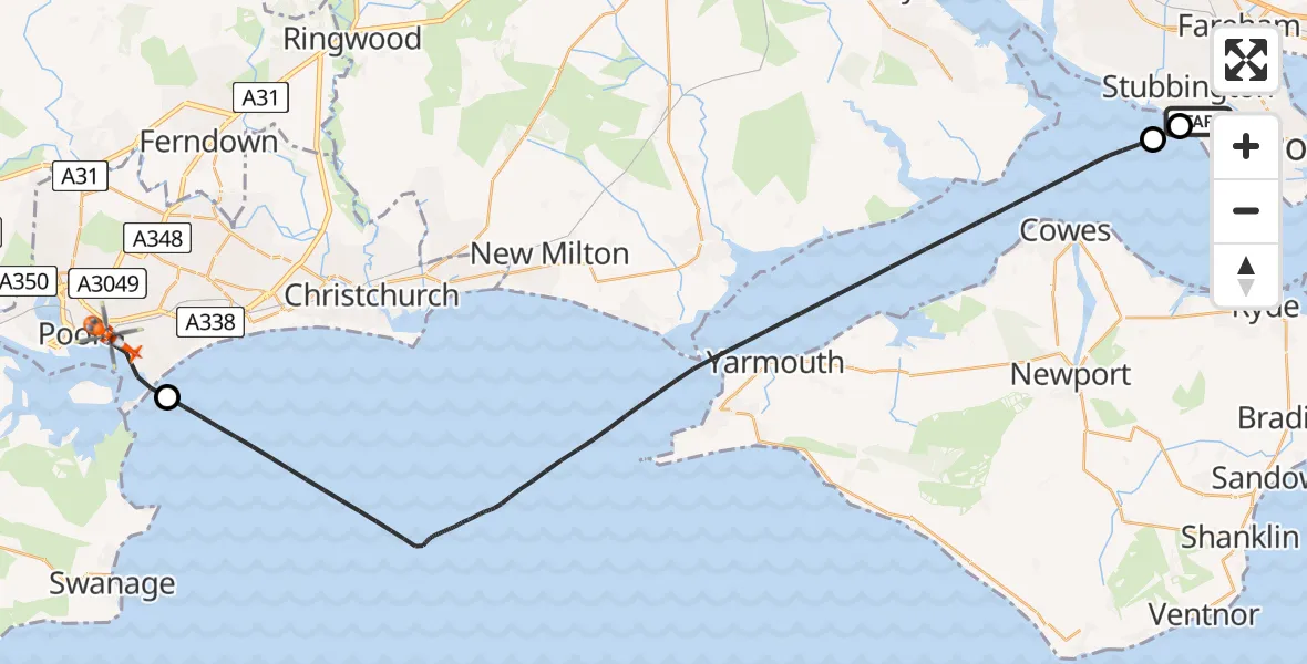 Flight route Coastguard Helicopter Solent Airport - Poole, 28 June 2026, 10:07