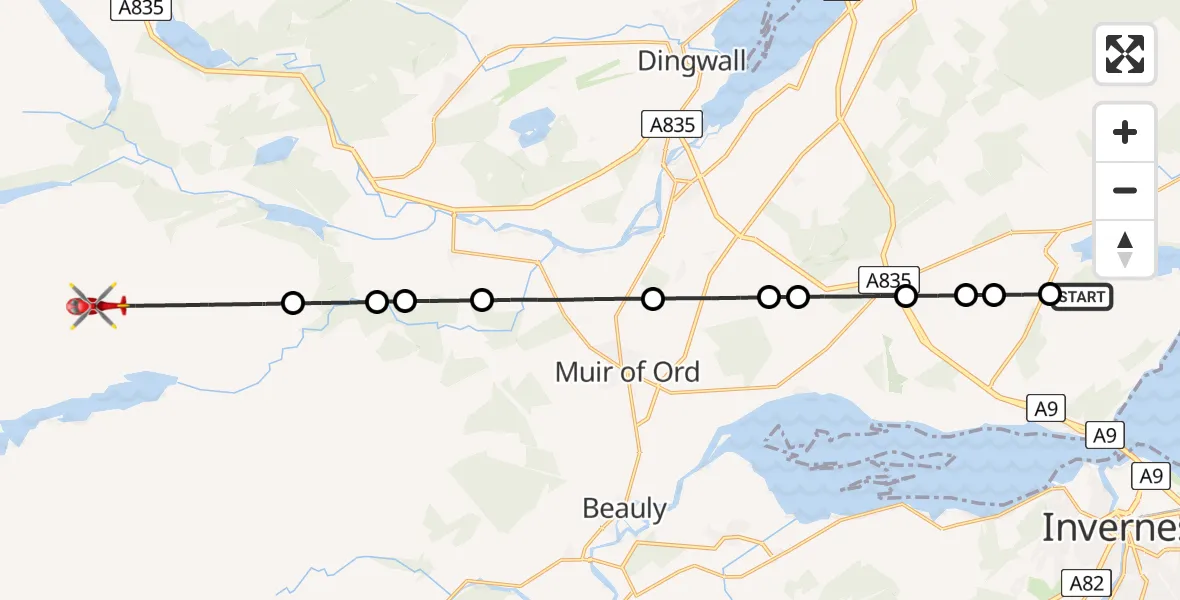 Flight route Air Ambulance Helicopter Inverness - Highland, 28 June 2026, 10:18