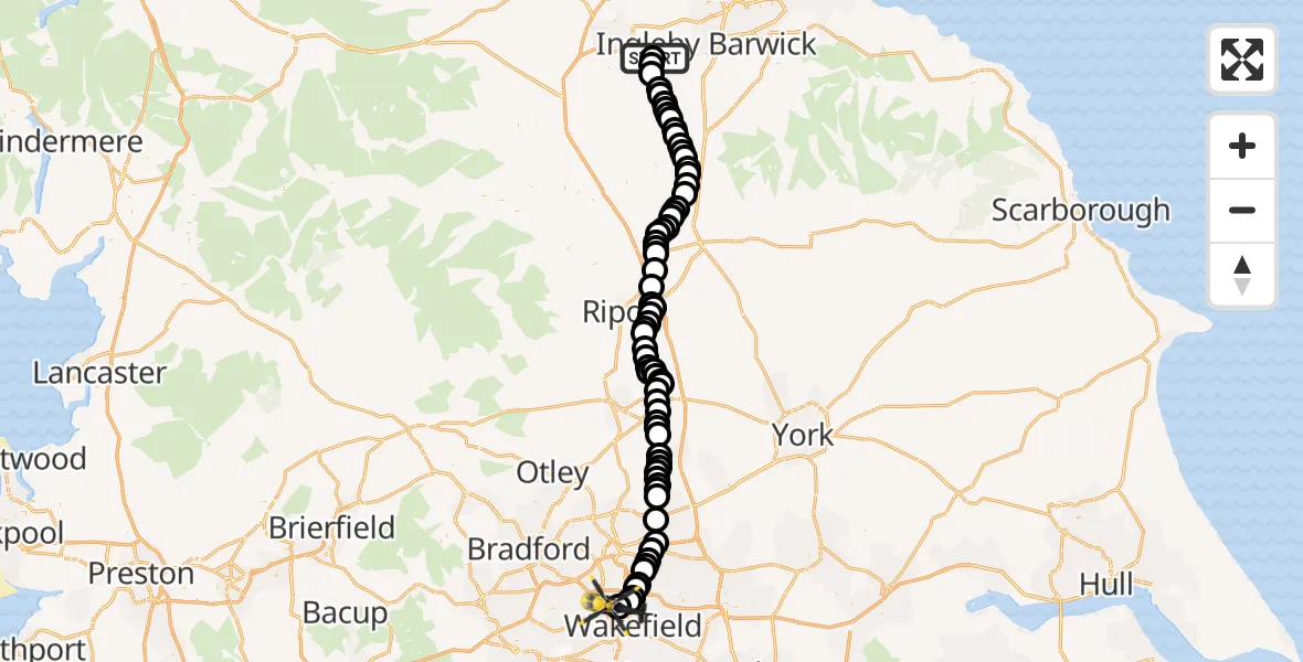 Flight route Police Helicopter Teesside International Airport - East Ardsley, 28 June 2026, 10:26