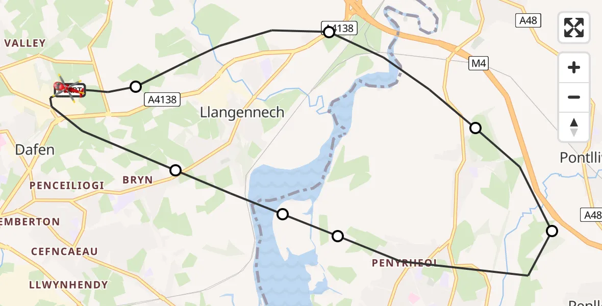 Flight route Air Ambulance Helicopter Dafen - Dafen, 28 June 2026, 10:32