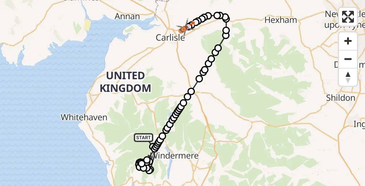 Flight route Coastguard Helicopter Lakes - Carlisle Lake District Airport, 28 June 2026, 10:39