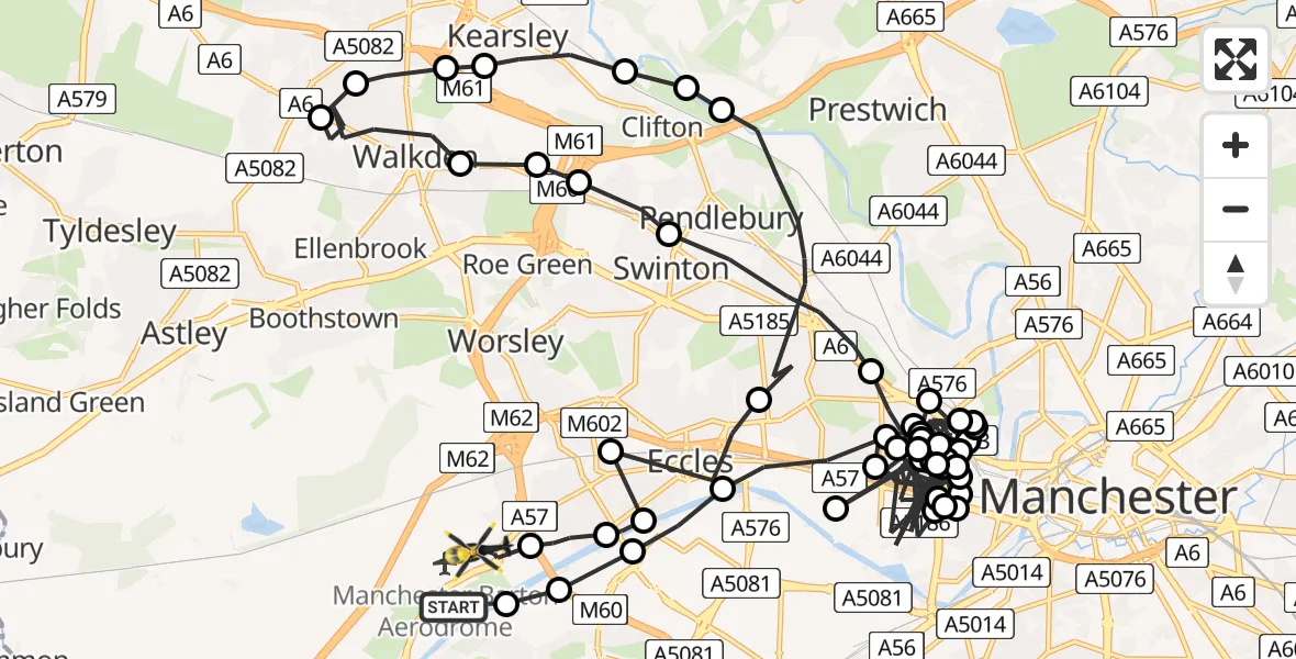 Flight route Police Helicopter Manchester Barton Aerodrome - Worsley, 28 June 2026, 10:45