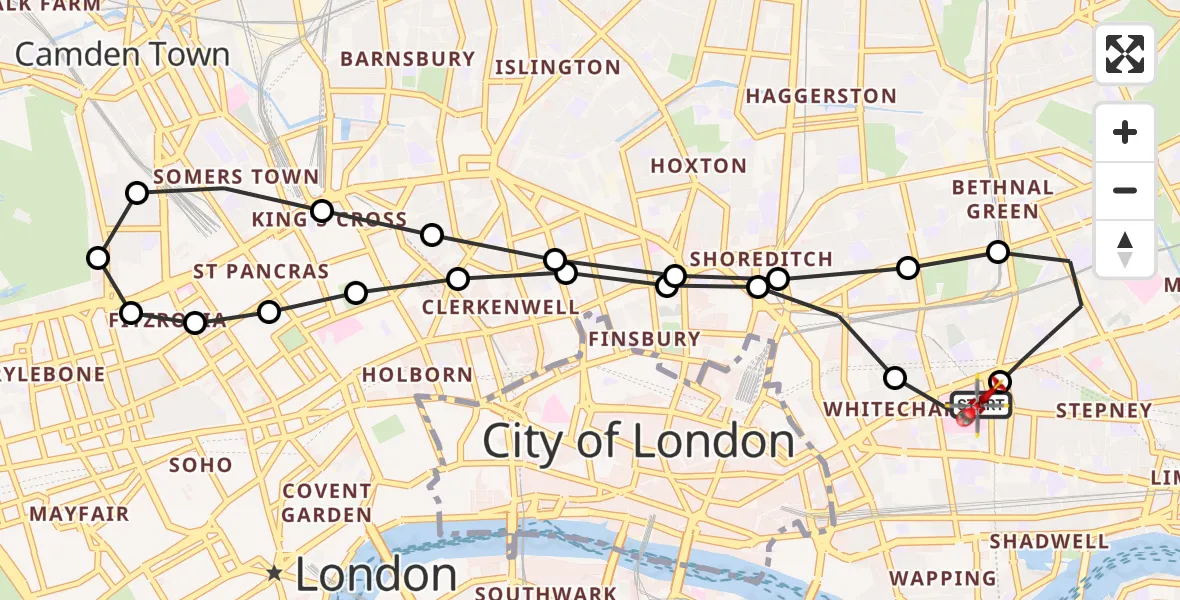 Flight route Air Ambulance Helicopter Royal London Hospital - Royal London Hospital, 28 June 2026, 10:55