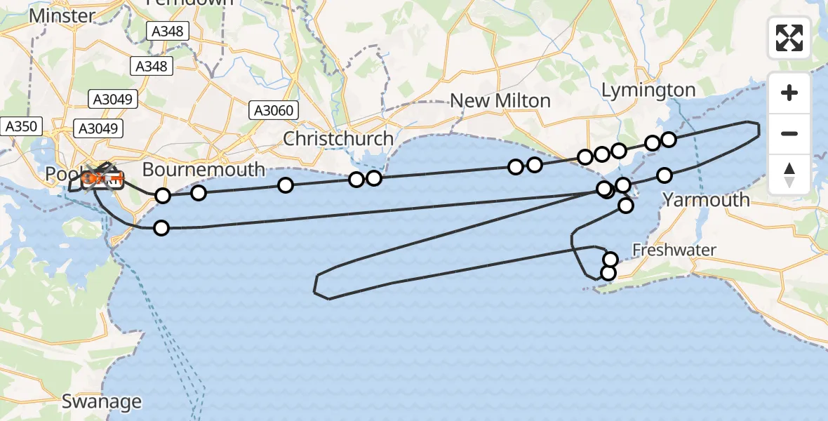 Flight route Coastguard Helicopter Poole - Poole, 28 June 2026, 11:05