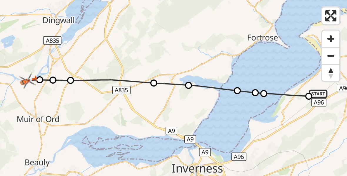 Flight route Coastguard Helicopter Inverness Airport - Maryburgh, 28 June 2026, 11:41