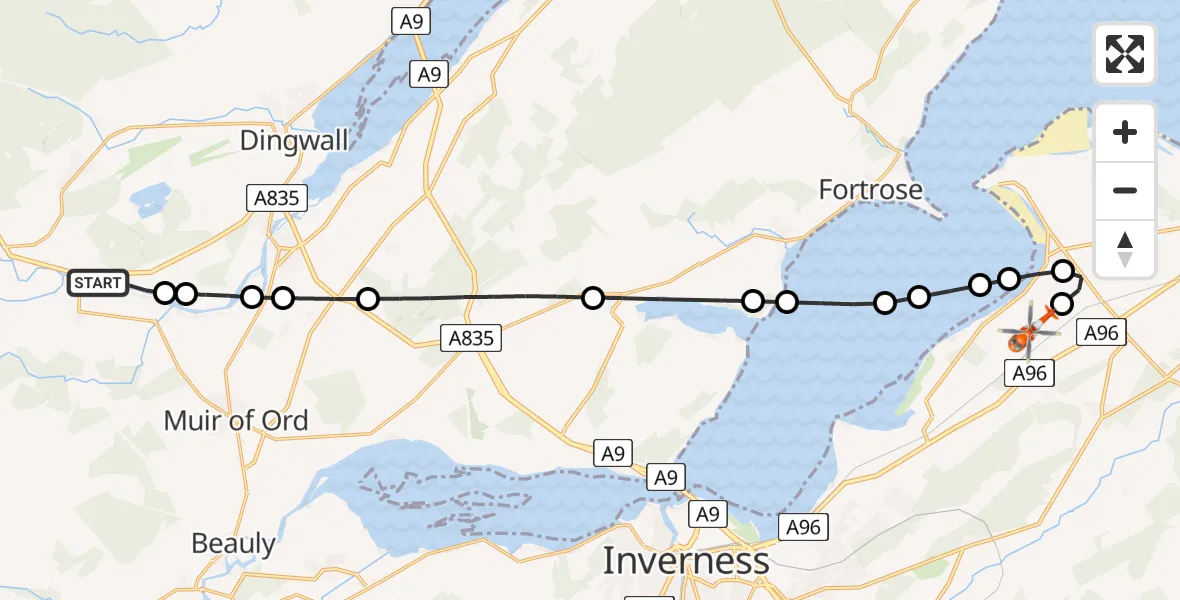 Flight route Coastguard Helicopter Maryburgh - Inverness Airport, 28 June 2026, 11:56