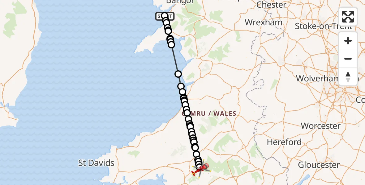 Flight route Air Ambulance Helicopter Caernarfon Airport - Brynaman, 28 June 2026, 12:17