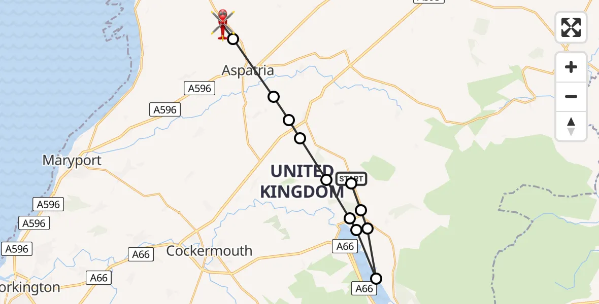 Flight route Air Ambulance Helicopter Sunderland - New Cowper, 28 June 2026, 12:18