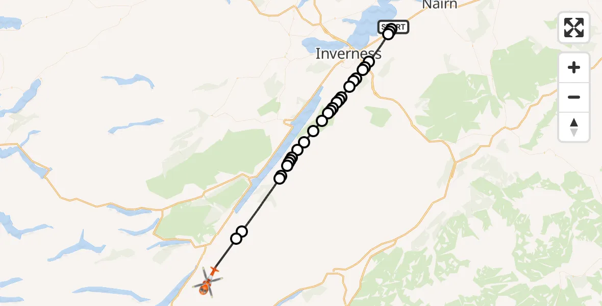 Flight route Coastguard Helicopter Inverness Airport - Highland, 28 June 2026, 12:32