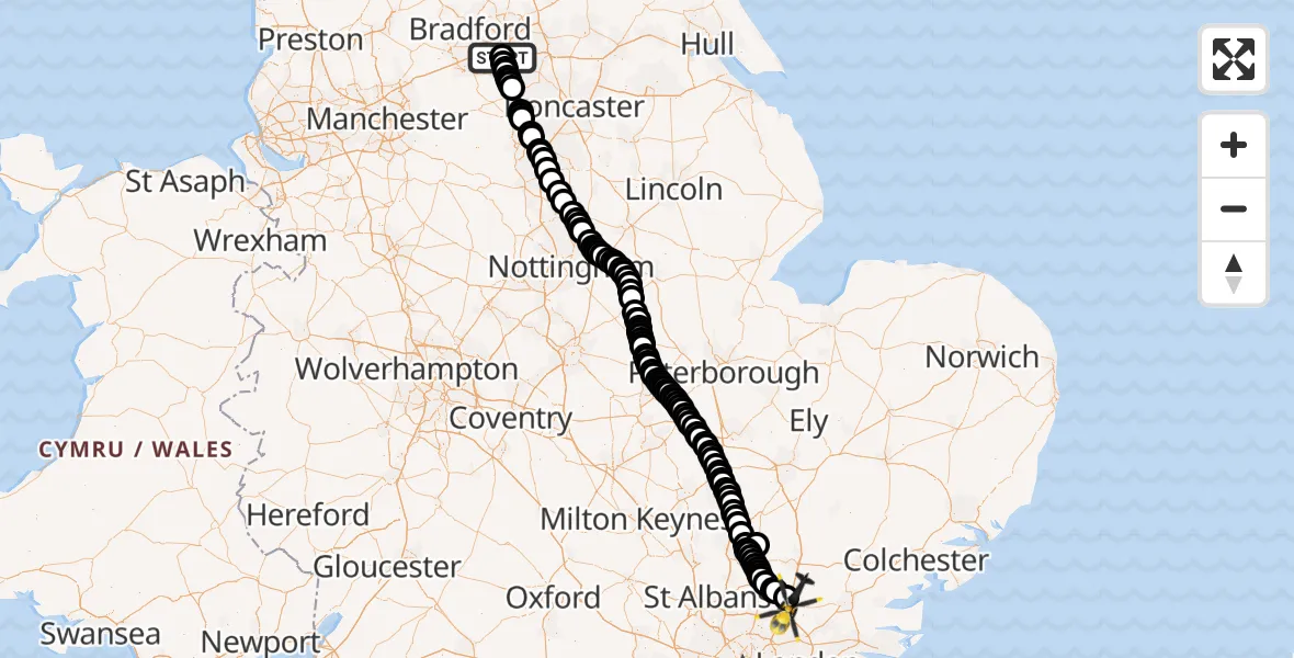 Flight route Police Helicopter East Ardsley - North Weald Airfield, 28 June 2026, 12:52
