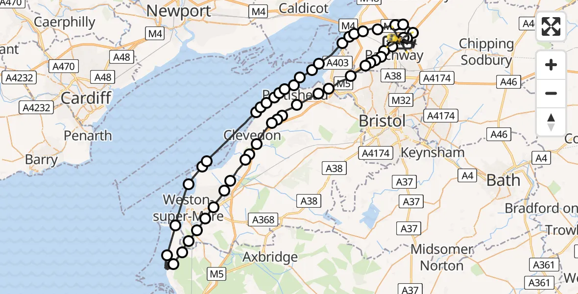 Flight route Police Helicopter Almondsbury Helicopter Base - Almondsbury Helicopter Base, 28 June 2026, 13:12