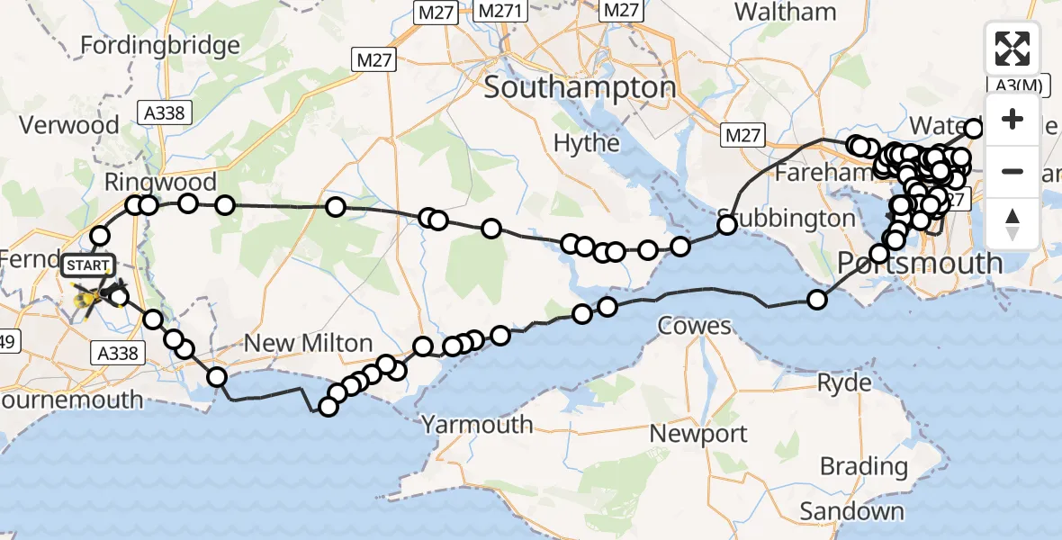 Flight route Police Helicopter Hurn - Bournemouth Airport, 28 June 2026, 13:18