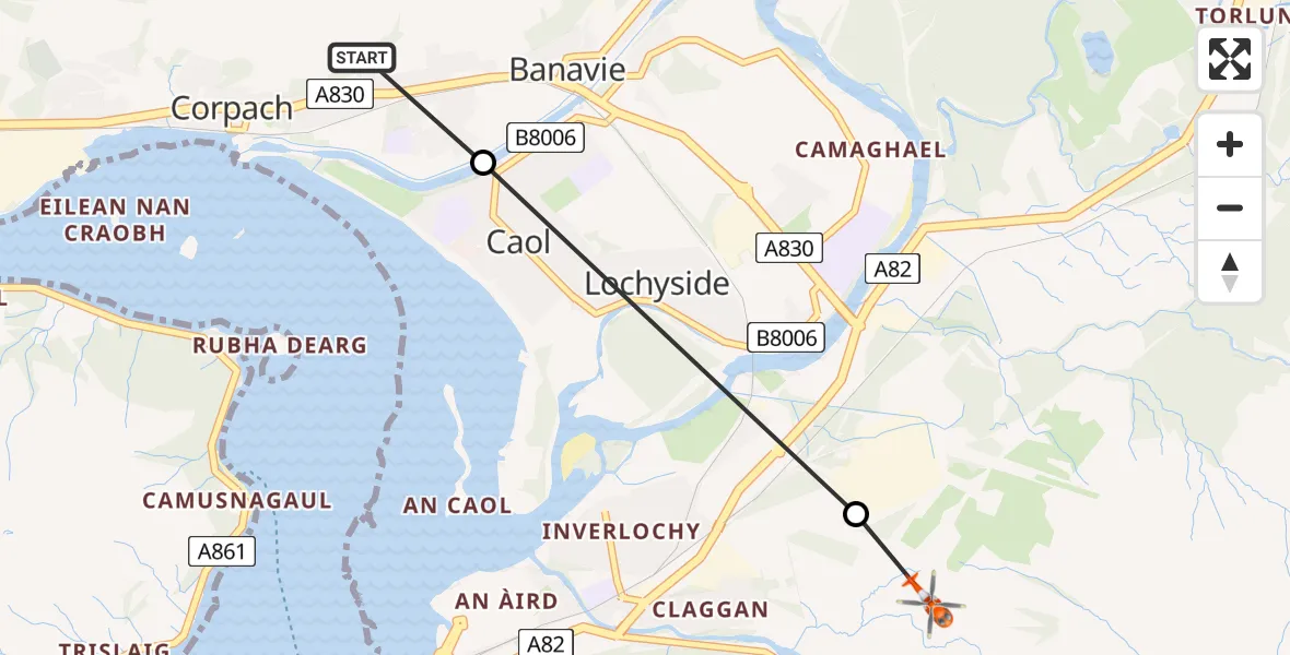 Flight route Coastguard Helicopter Corpach - Glen Nevis, 28 June 2026, 13:36