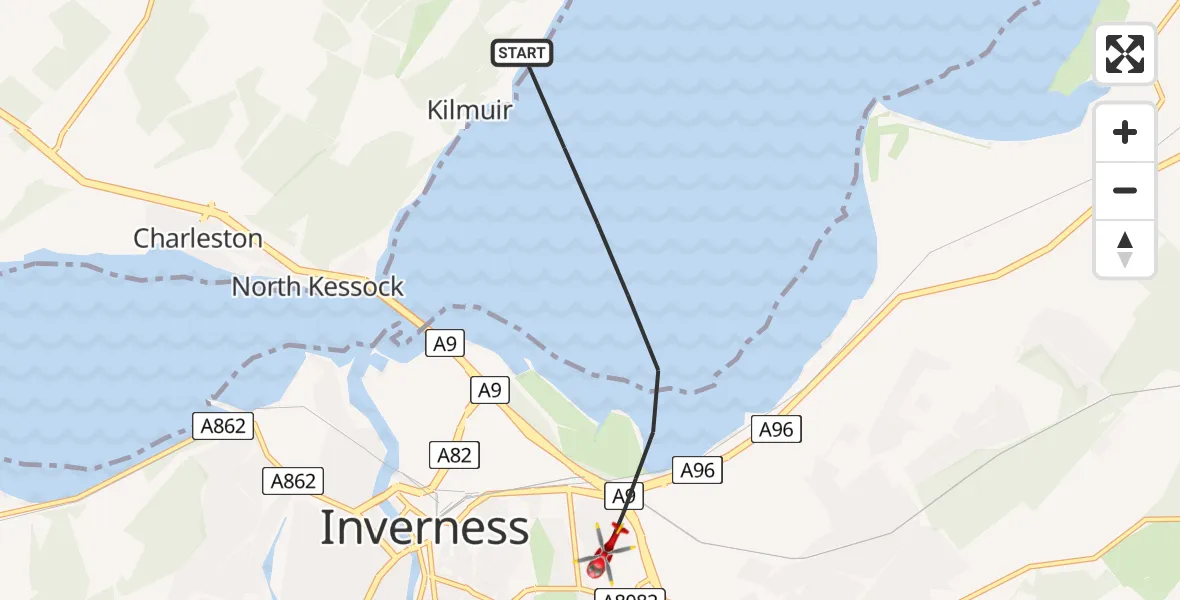 Flight route Air Ambulance Helicopter Inverness - Inverness, 28 June 2026, 13:55