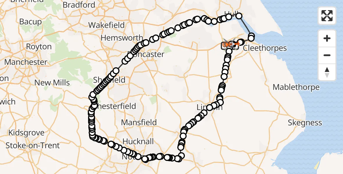 Flight route Coastguard Helicopter Humberside Airport - Humberside Airport, 28 June 2026, 14:05