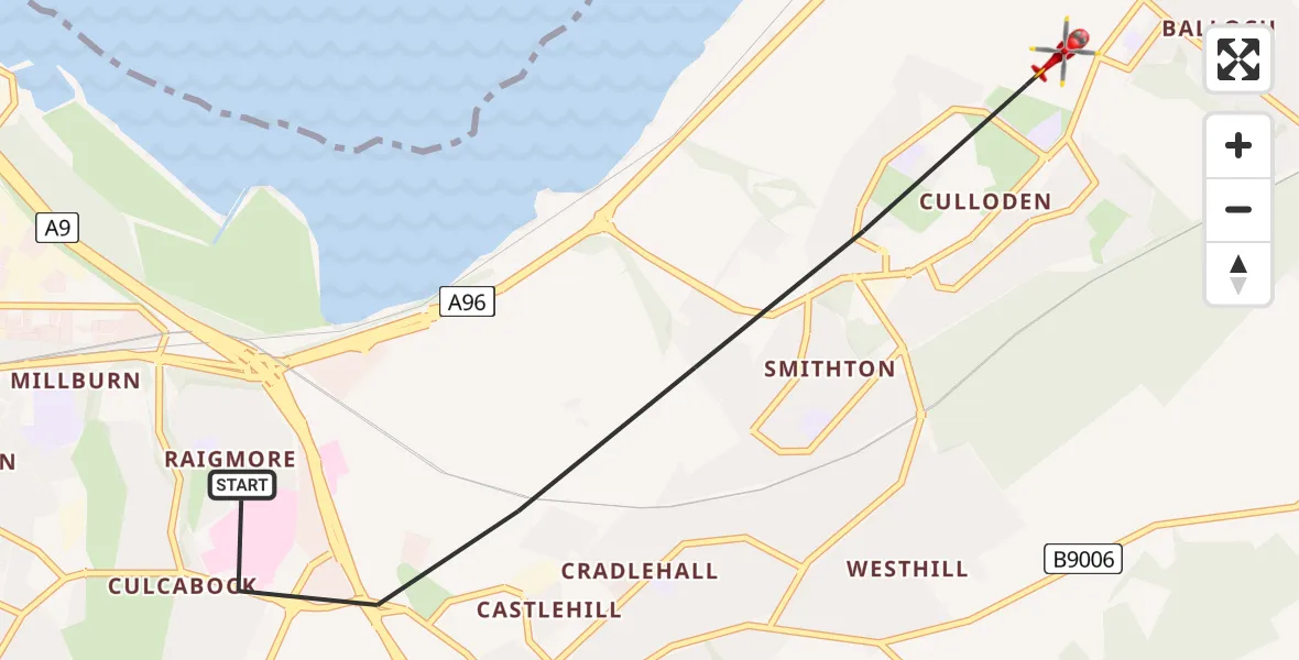 Flight route Air Ambulance Helicopter Inverness - Inverness, 28 June 2026, 14:12